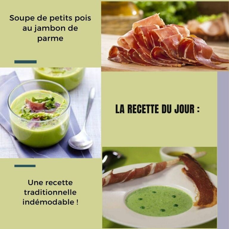 Soupe de petits pois au jambon de parme