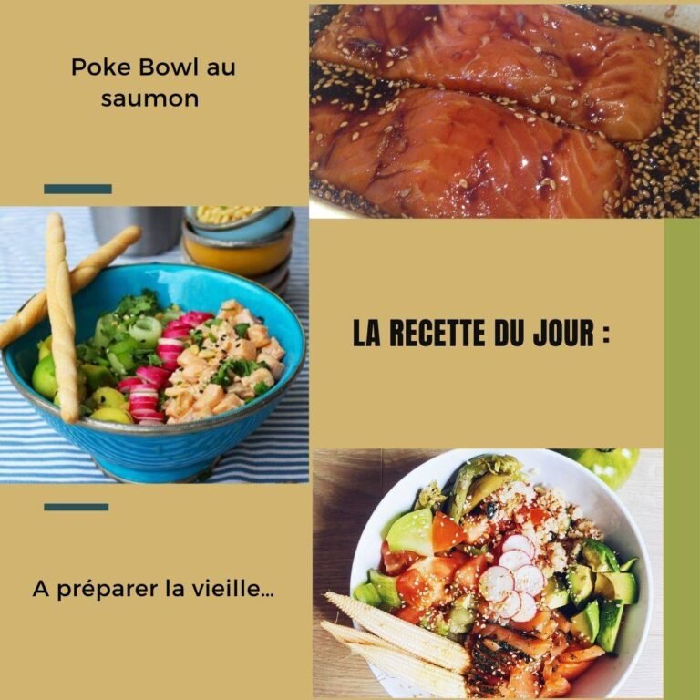 Poke Bowl au saumon mariné soja, miel, sésame
