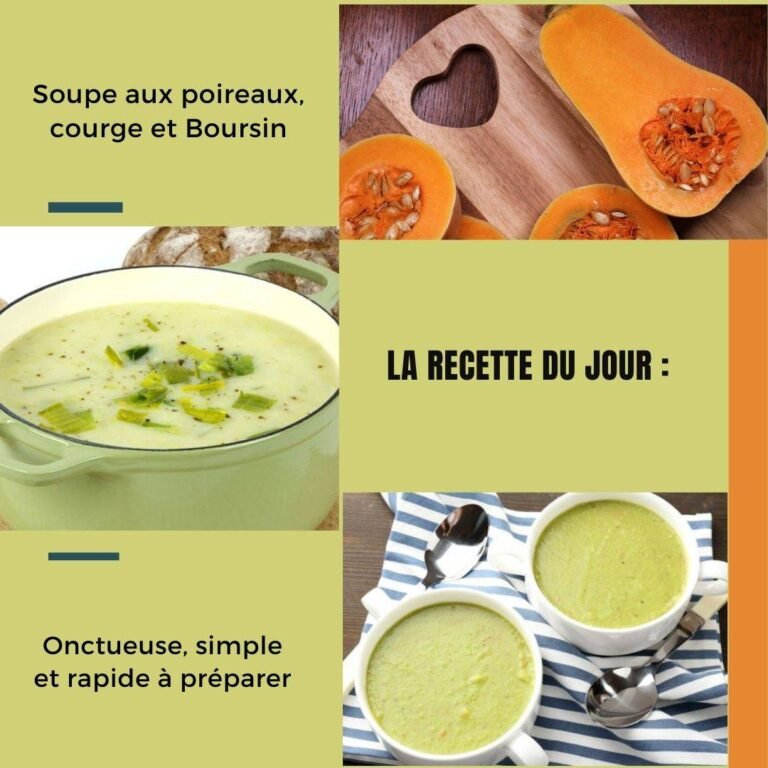 Soupe aux poireaux, courge et Boursin