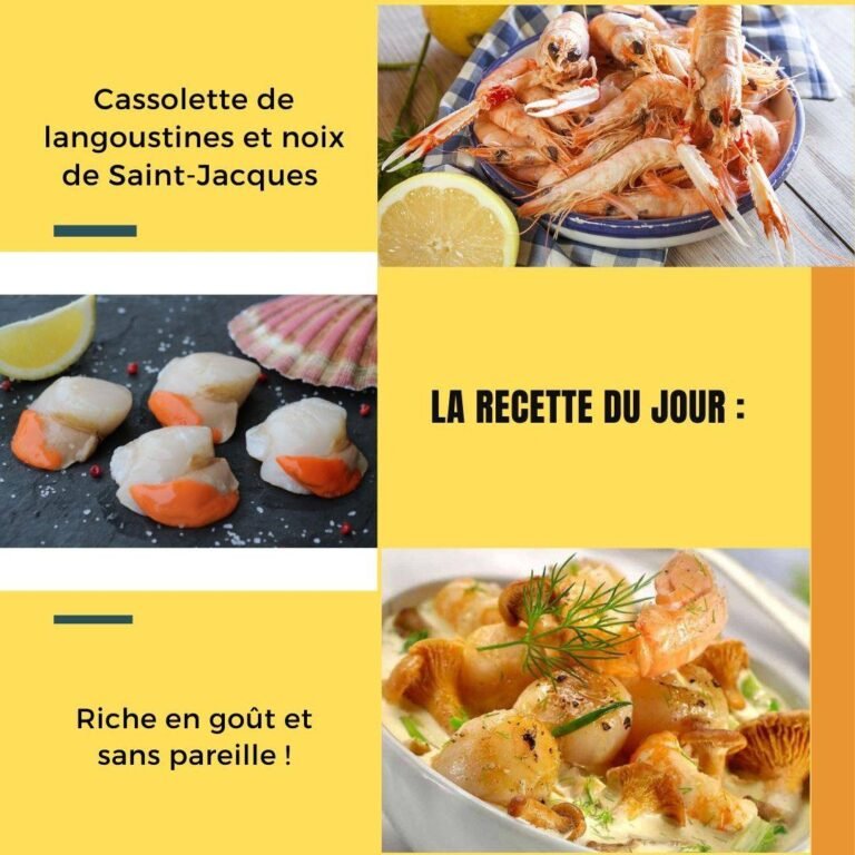Cassolette de langoustines et noix de Saint-Jacques aux agrumes et safran.