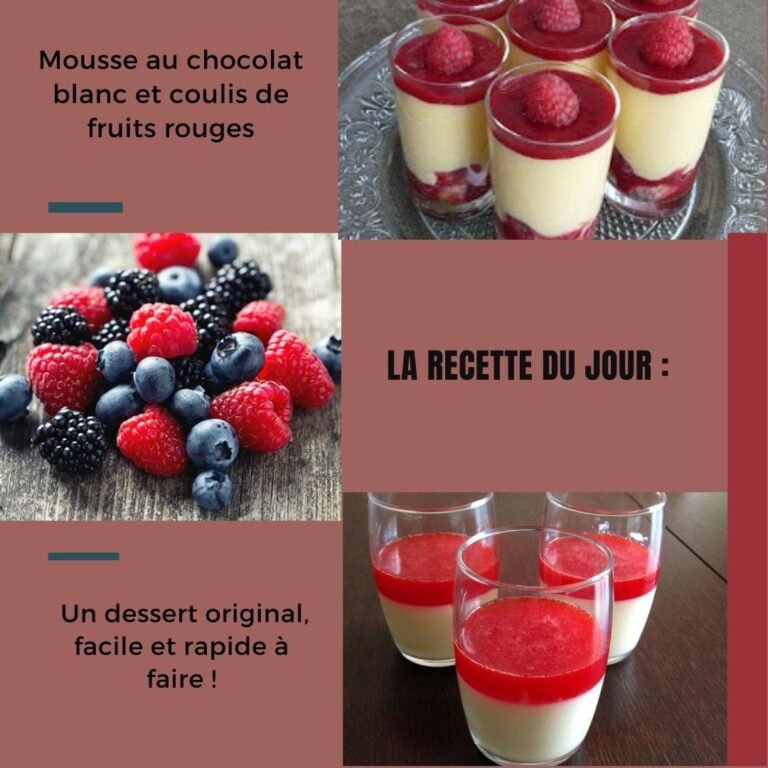Mousse au chocolat blanc et coulis de fruits rouges